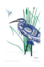 Laden Sie das Bild in den Galerie-Viewer, Hummingbird and Blue Heron indigenous wall art by Richard Shorty Canada