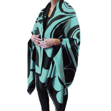 Laden Sie das Bild in den Galerie-Viewer, Reversible Fashion Cape - Eagle - Teal. design by Haida Artist Roger Smith - North of Fifty Indigenous Boutique
