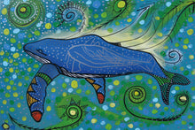 Laden Sie das Bild in den Galerie-Viewer, Wall Art -  Humpback Swimming with Yellow Bubbles by Indigenous Artist Alan Syliboy - North of Fifty Indigenous Boutique