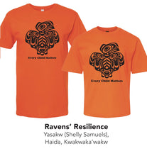 Laden Sie das Bild in den Galerie-Viewer, Raven's Resilience, Every Child Matters T-shirt in Adult and Youth Sizes - North of Fifty Indigenous Boutique