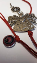 Laden Sie das Bild in den Galerie-Viewer, Red ultra sued necklace with detachable Angel; pendant and snap - North of Fifty Indigenous Boutique