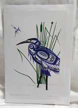 Laden Sie das Bild in den Galerie-Viewer, Hummingbird and Blue Heron Art Card by Native Artist Richard Shorty - North of 50 Métis Designs