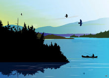 Laden Sie das Bild in den Galerie-Viewer, Blue Lake Fishing by Mark Preston, native artist, Indigenous Art, Northwest Coast art, North of Fifty 50