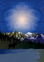 Laden Sie das Bild in den Galerie-Viewer, Chilly Night Scene by Mark Preston, native artist, Indigenous Art, Northwest Coast art, North Of Fifty 50