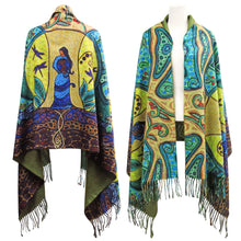 Laden Sie das Bild in den Galerie-Viewer, "Strong Earth Woman" ECO Art Print Shawl, Métis artist Leah Dorion - North of Fifty Indigenous Boutique