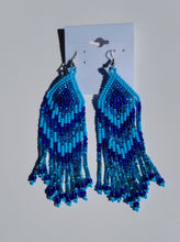 Load image into Gallery viewer, Blue Beaded Chevron Fringe Earrings
