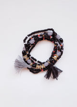 Load image into Gallery viewer, Black and gray beaded Bohemian elasticized bead bracelet

