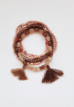 Load image into Gallery viewer, Taupe and brown beaded Bohemian elasticized bead bracelet
