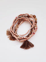 Load image into Gallery viewer, Taupe and brown beaded Bohemian elasticized bead bracelet
