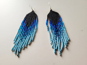 Blue Ombre BeadedFringe Earrings