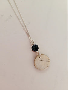 Sterling Silver Birch Bark necklace with teal druzy
