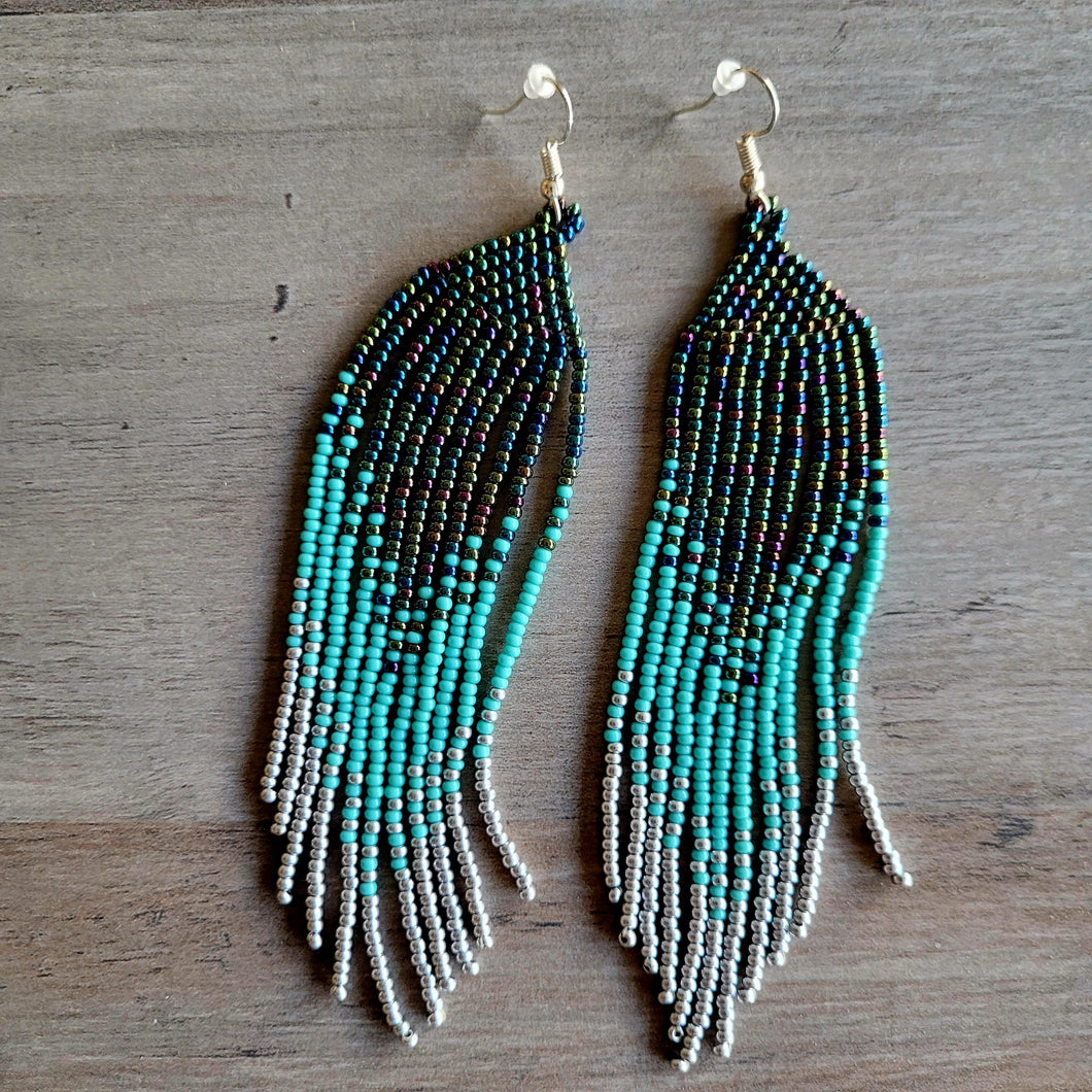 Beaded Ombre Fringe Earrings