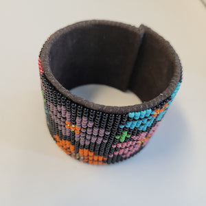 Black Beaded Floral Cuff Bracelet