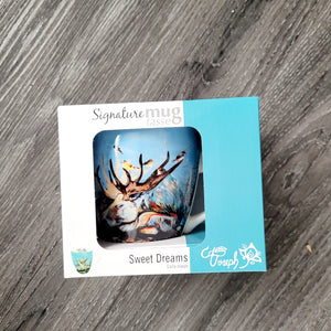 "Sweet Dreams" 18 oz Mug, art by Metis artist Carla Joseph / Sleeping Moose