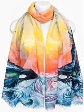 Load image into Gallery viewer, Killer Whale Sunset Eco Scarf by Metis artist Carla Joseph
