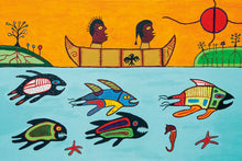 Load image into Gallery viewer, Wesakechak Going to School indigenous wall art by Micqaela Jones Canada
