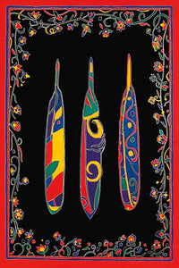 Three Feathers by dawn oman, native artist, indigenous art, dene art, North of 50