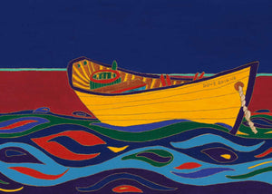 Yellow Dory by dawn oman, native artist, indigenous art, dene art, North of Fifty 50