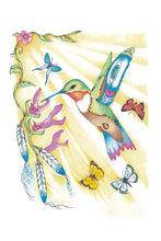 Load image into Gallery viewer, Hummingbird and Butterflies by Native artist Hubert V Billy, North of Fifty 50
