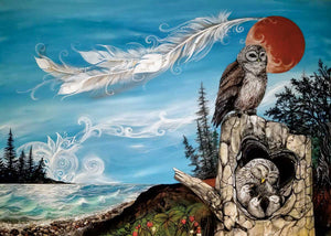 Owl Family, Métis artist, Karen Erickson, indigenous art, North of Fifty 50