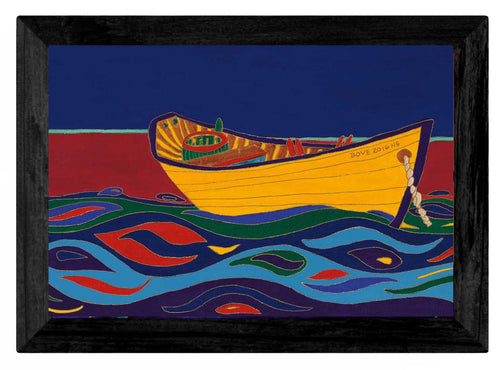 Yellow Dory by dawn oman, native artist, indigenous art, dene art, North of Fifty 50