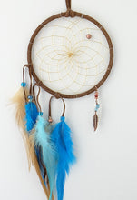 Laden Sie das Bild in den Galerie-Viewer, Brown and Turquoise 4 inch Dream Catcher Handmade in Canada
