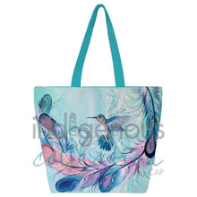 Load image into Gallery viewer, "Hummingbird Feathers" Zippered Tote featuring artwork of Indigenous Artist Carla Joseph
