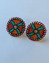 Load image into Gallery viewer, Teal and orange medallion earrings
