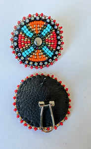 Teal and orange medallion earrings