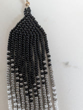 Load image into Gallery viewer, Beaded Ombre Fringe Earrings in black, grey &amp; white
