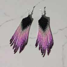 Load image into Gallery viewer, Indigenous handmade beaded dangle earrings with a black-to-pink gradient design
