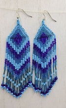 Load image into Gallery viewer, Blue Beaded Chevron Fringe Earrings
