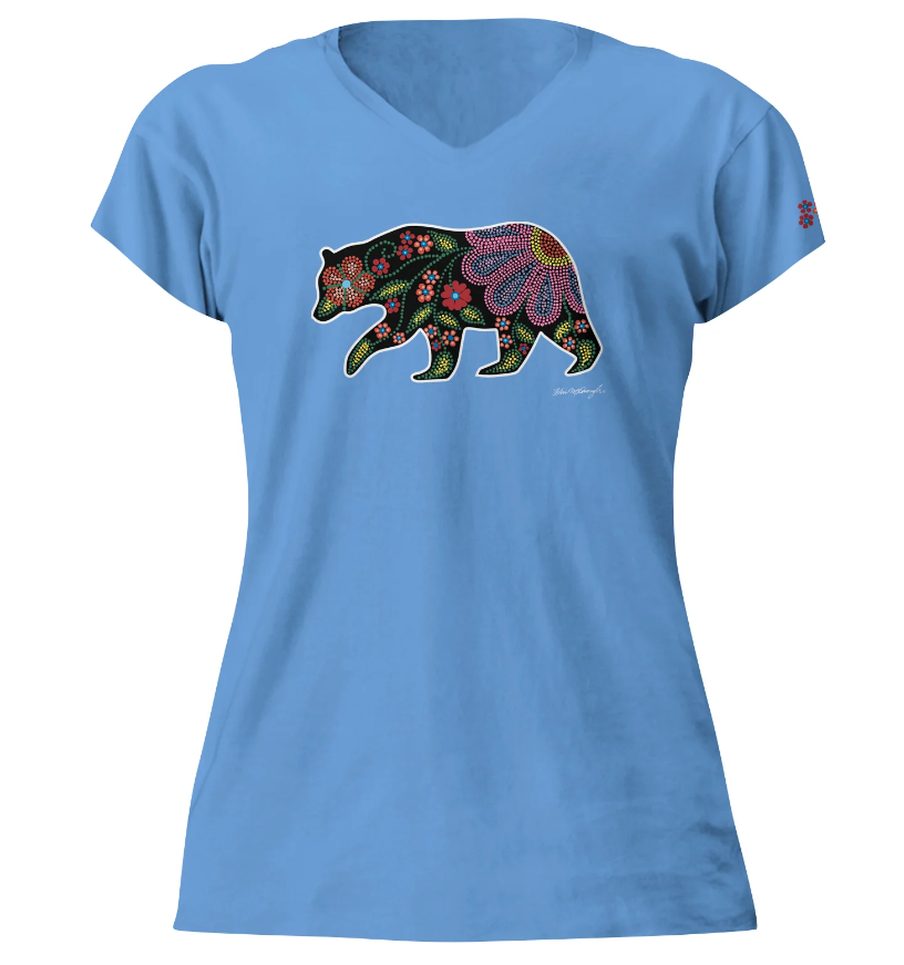 Celestial Bear, Women's Vneck Tshirt, by Kim McDonough - North of Fifty Indigenous Boutique