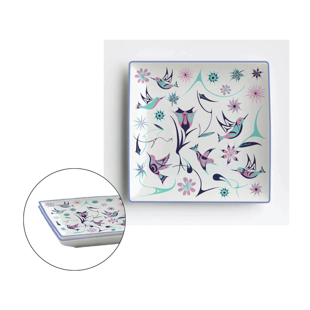 Set of 2 Appy plates - 6 x 6 inches, Hummingbird by Nicole La Rock