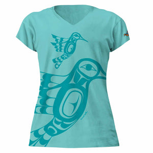 Hummingbird Women's Vneck Tshirt, design by Kwakwaka’wakw Artist Francis Dick