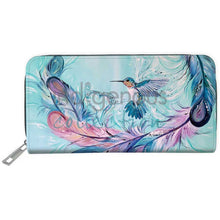 Laden Sie das Bild in den Galerie-Viewer, Hummingbird Feathers Embossed Wallet with artwork by Indigenous Artist Carla Joseph
