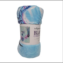 Charger l&#39;image dans la galerie, &quot;Hummingbird Feathers&quot; fleece blanket, artwork by Metis artist, Carla Joseph
