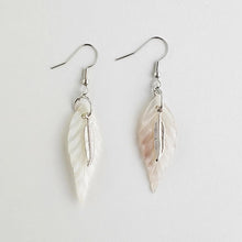 Load image into Gallery viewer, Mother of Pearl and metal feather earrings
