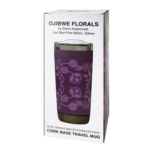20 oz cork based Travel Mug - Ojibwe Florals by Storm Angeconeb