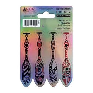 Paddles, Holographic sticker (3.25" x 3") by Paul Windsor - North of Fifty Indigenous Boutique