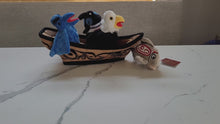 Load and play video in Gallery viewer, 12&quot; Culture Canoe with 3 finger puppets, a Native artist Bill Helin design
