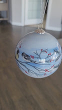 Laden und Abspielen von Videos im Galerie-Viewer, &quot;Chickadees&quot; Glass Ornament by Metis artist Carla Joseph
