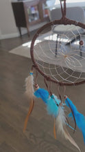 Laden und Abspielen von Videos im Galerie-Viewer, Brown and Turquoise 4 inch Dream Catcher Handmade in Canada
