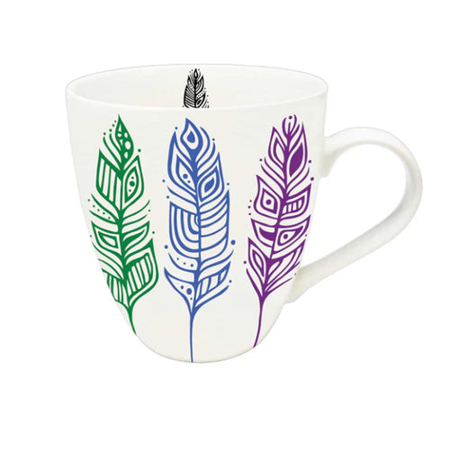 Pride Feathers Mug by Indigenous artist Patrick Hunter North of Fifty 50 Indigenous designs