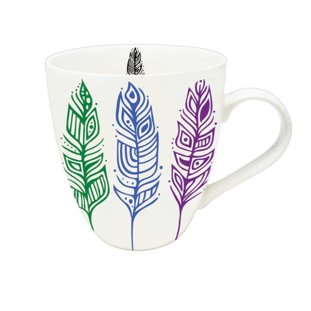 Pride Feathers Mug by Indigenous artist Patrick Hunter North of Fifty 50 Indigenous designs