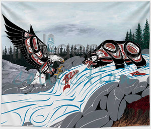 "Cycle of Life" fleece blanket, artwork by Richard Shorty - North of Fifty Indigenous Boutique