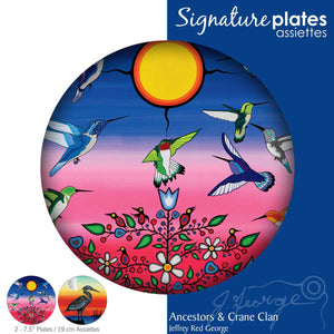 Set of 2 "Ancestors / Crane Clan " Dessert Plates with artwork by Indigenous Artist Jeffrey Red George