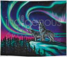 Charger l&#39;image dans la galerie, &quot;Sky Dance Wolf song&quot; fleece blanket, artwork by Amy Keller Rempp - North of Fifty Indigenous Boutique
