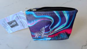 "Sky Dance Wolf Song" Zippered Coin Purse artwork by Metis Artist Amy Keller Rempp