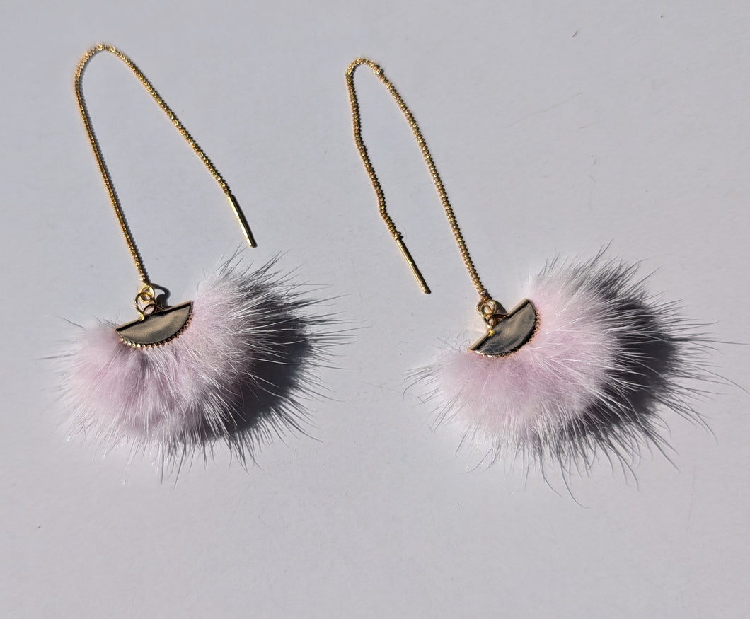 Real Mink Earrings by Namgis artist Jonathan Whonnock - light pink